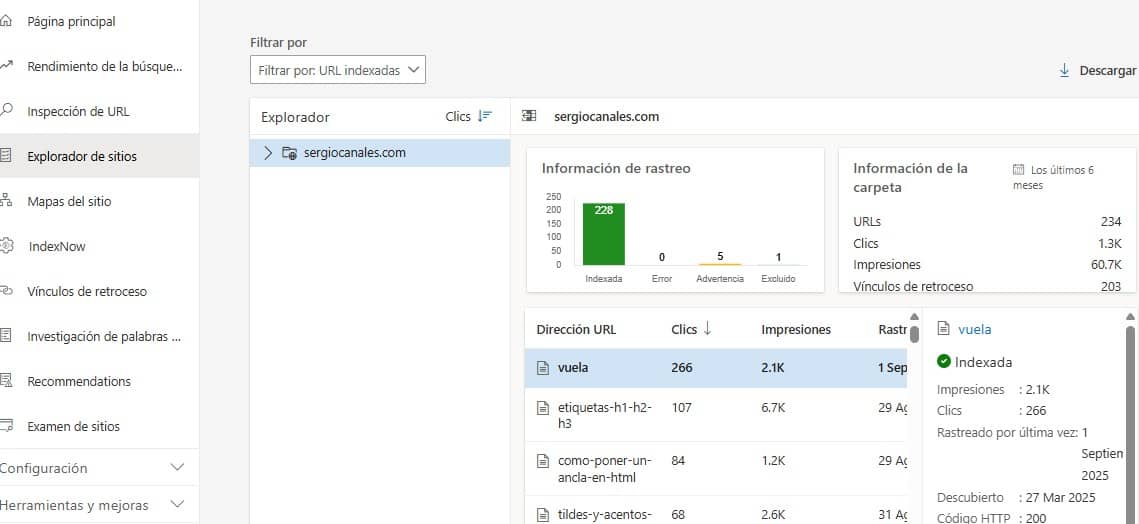 ver páginas indexadas en Bing webmaster tools